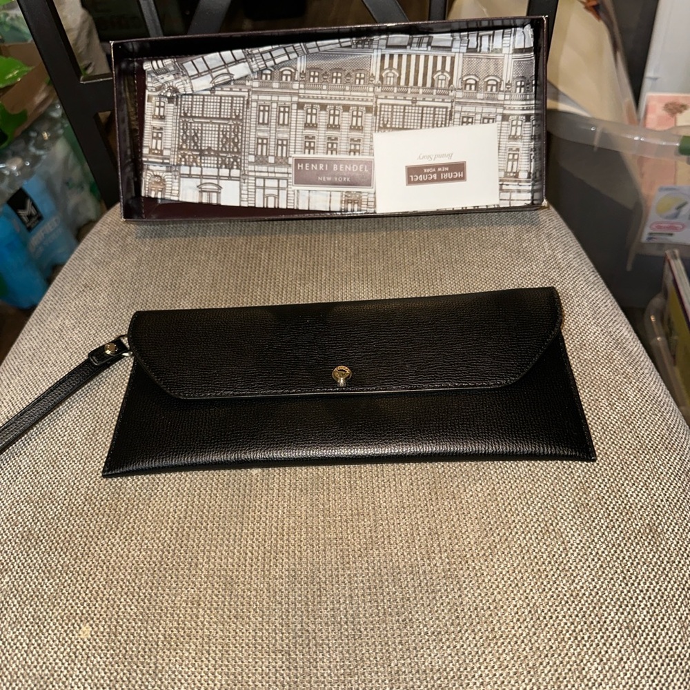 Henri Bendel Black Clutch with Gold Accent